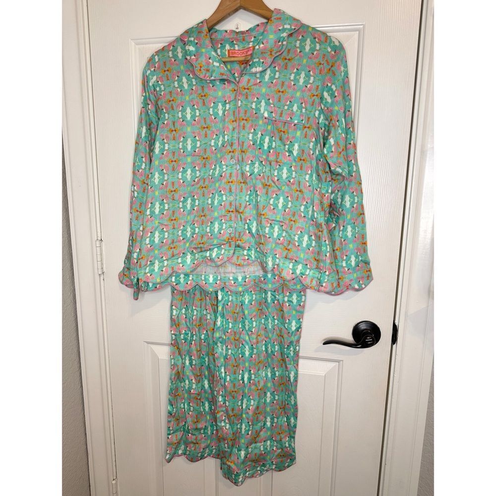 Nwt Brooks Avenue Multicolor Teal Birds In Paradise Long Sleeve Pj Set Sz S Boho — image 2 of 8